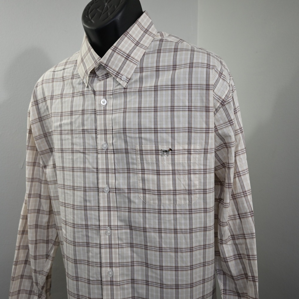 Southern Point Co Button Up Mens XXL Tan Plaid Long Sleeve Pocket Cotton Shirt